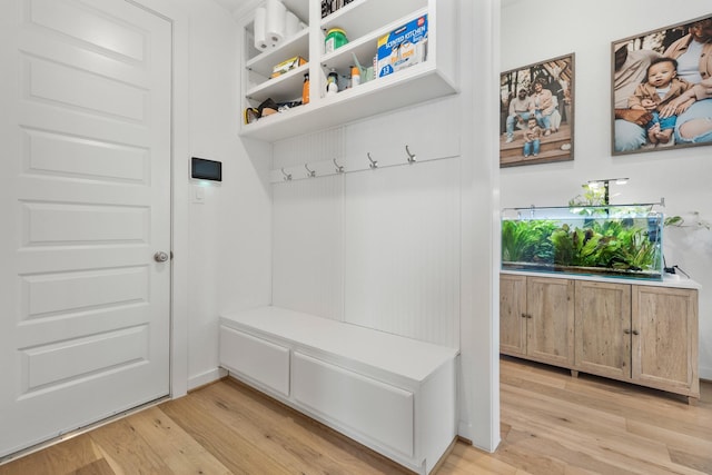 mudroom featuring light wood-style flooring