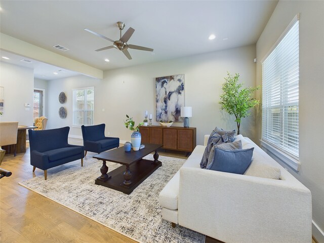 5024 Broom St, Houston, TX 77091 - living area featuring wood finished floors, ceiling fan, recessed lighting, and baseboards