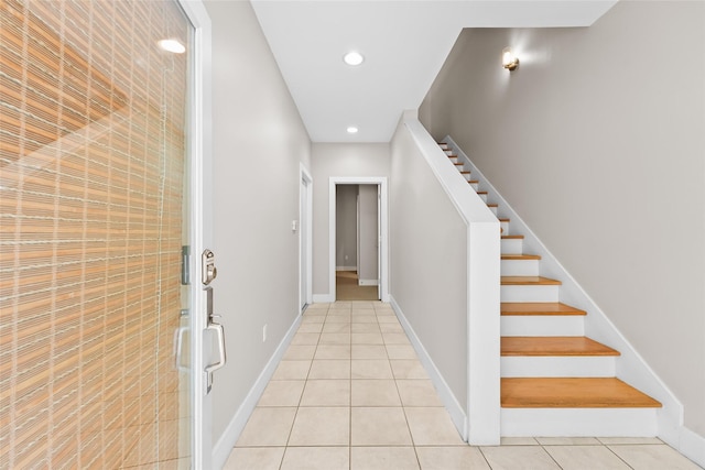 4406 Spencer St Unit A, Houston, TX 77007 - stairs featuring tile patterned flooring, recessed lighting, and baseboards