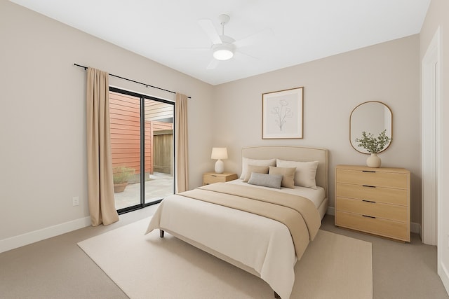 4406 Spencer St Unit A, Houston, TX 77007 - bedroom featuring access to exterior, light carpet, baseboards, and ceiling fan