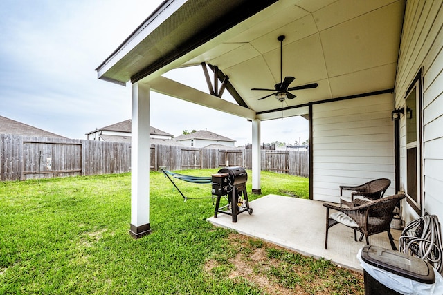 25843 Hickory Pecan Trl, Tomball, TX 77375 - view of yard featuring ceiling fan and a patio