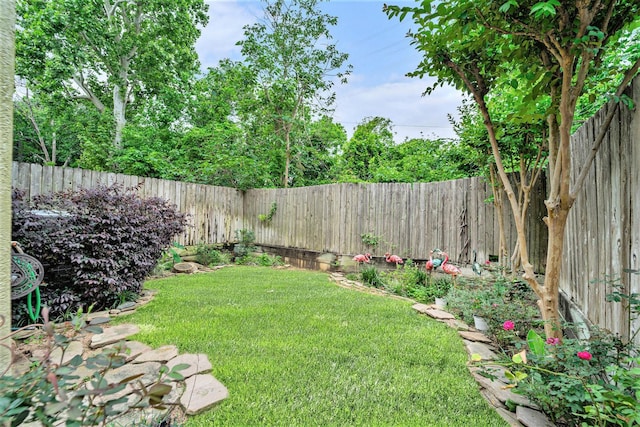 view of yard with a fenced backyard