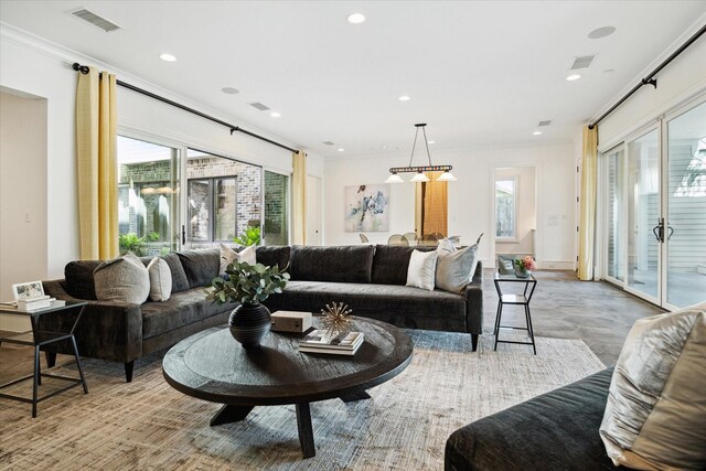 2222 Oxford St, Houston, TX 77008 - living area with visible vents, ornamental molding, and recessed lighting
