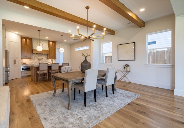 710 Waverly St Unit D, Houston, TX 77007 - dining room with beamed ceiling, a chandelier, recessed lighting, and light wood finished floors