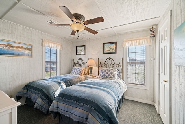 bedroom with carpet, baseboards, and ceiling fan