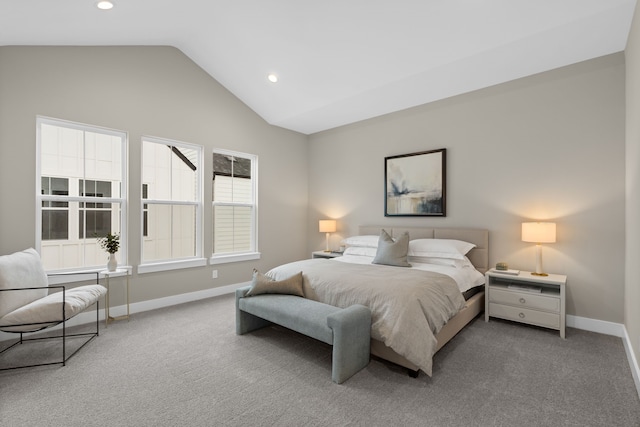 1177 W 19th St, Houston, TX 77008 - bedroom with recessed lighting, baseboards, lofted ceiling, and carpet floors