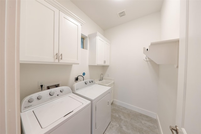 1005 Bingham St Unit 5, Houston, TX 77007 - laundry room featuring a sink, cabinet space, washer and clothes dryer, visible vents, and baseboards