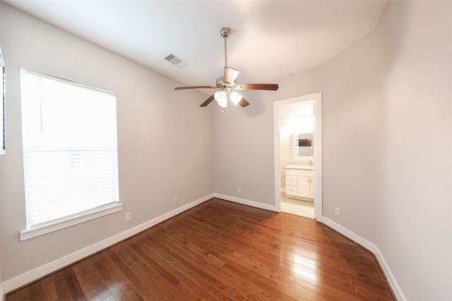 1005 Bingham St Unit 5, Houston, TX 77007 - spare room with visible vents, ceiling fan, hardwood / wood-style flooring, and baseboards