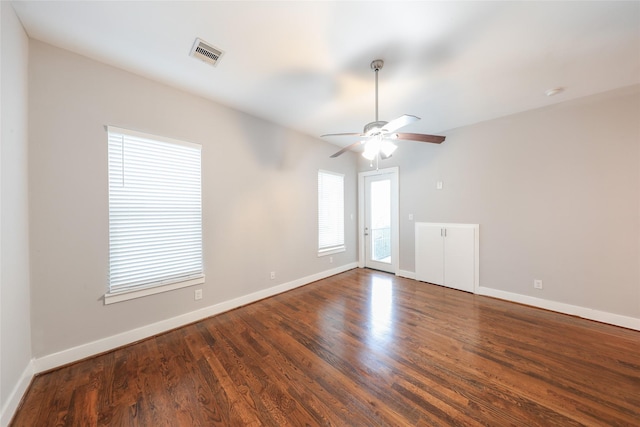 1005 Bingham St Unit 5, Houston, TX 77007 - spare room featuring baseboards, visible vents, wood finished floors, and ceiling fan