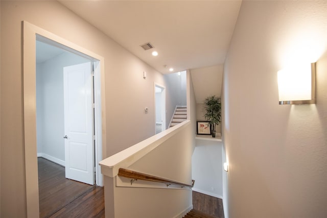 1005 Bingham St Unit 5, Houston, TX 77007 - stairs featuring recessed lighting, visible vents, wood finished floors, and baseboards