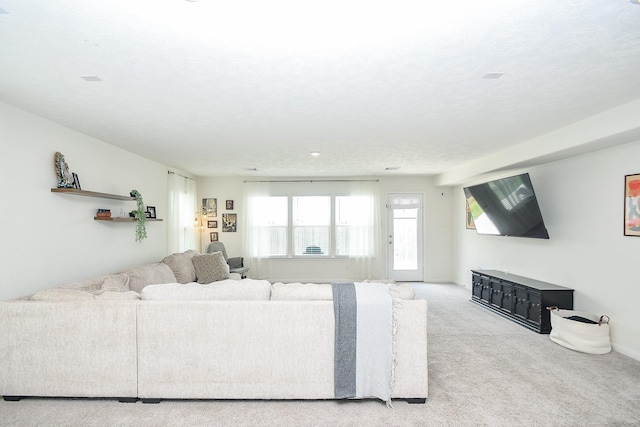 living area featuring carpet flooring