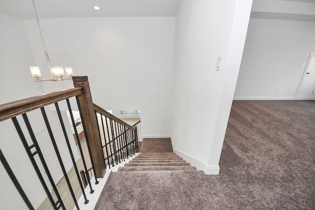 21123 Flowerhorn Dr, Cypress, TX 77433 - staircase featuring carpet flooring, a chandelier, and recessed lighting