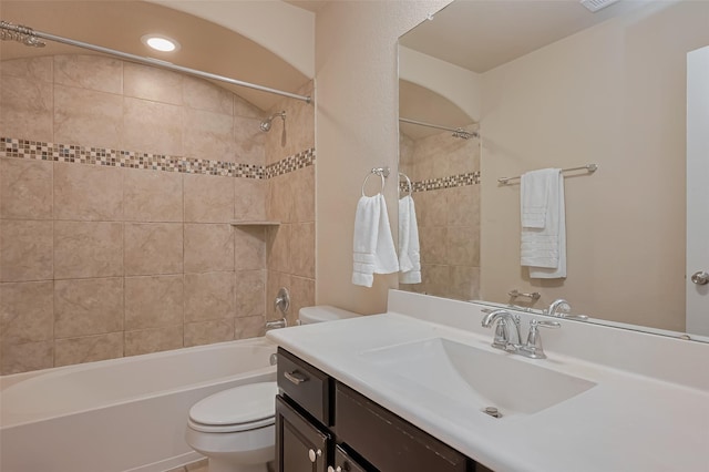full bath with toilet, vanity, and shower / bathtub combination