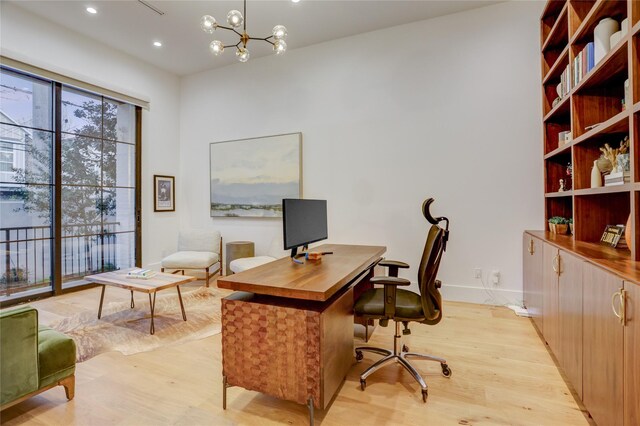 1810 Dunlavy St, Houston, TX 77006 - office space featuring light wood-type flooring, a chandelier, baseboards, and recessed lighting