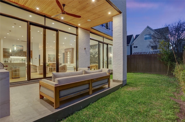 1810 Dunlavy St, Houston, TX 77006 - rear view of property with ceiling fan, an outdoor living space, and a patio area