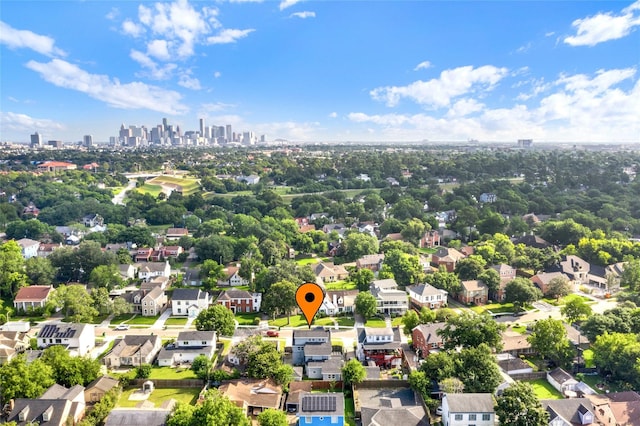 aerial perspective of suburban area featuring a view of skyline
