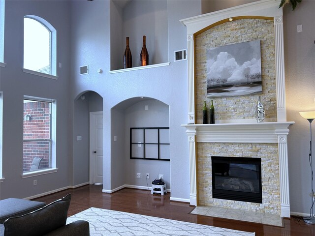 11603 Shoal Landing St, Pearland, TX 77584 - living area with wood finished floors and a fireplace