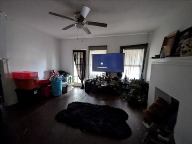 706 66th St Unit 2, Houston, TX 77011 - living area with wood finished floors and ceiling fan