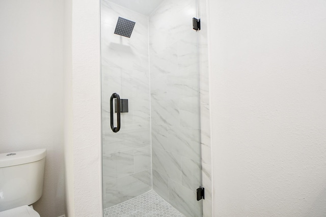 full bathroom featuring toilet and a stall shower