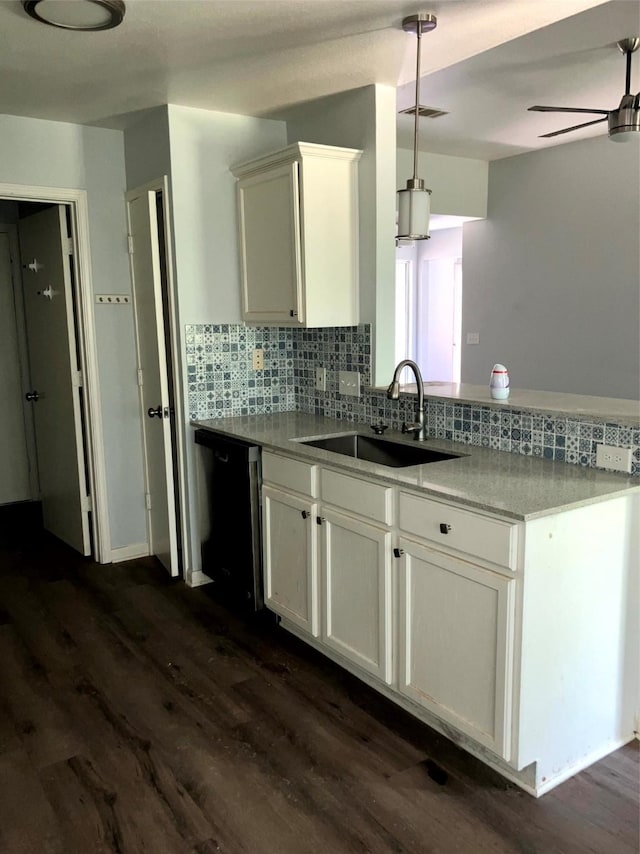 193 Oak River Dr, Cedar Creek, TX 78612 - kitchen with a sink, dishwasher, dark wood-type flooring, and ceiling fan