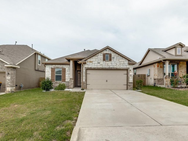 13088 Laura Lake Dr, Willis, TX 77318 - view of front facade with driveway, an attached garage, stone siding, and a front lawn