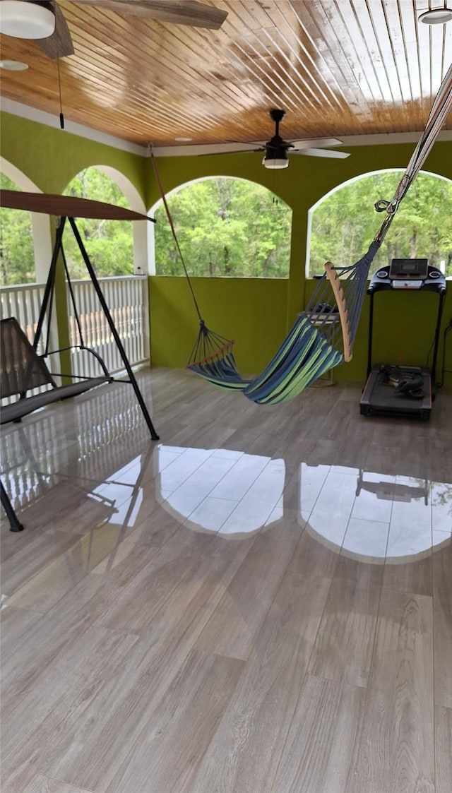 exterior details with a ceiling fan