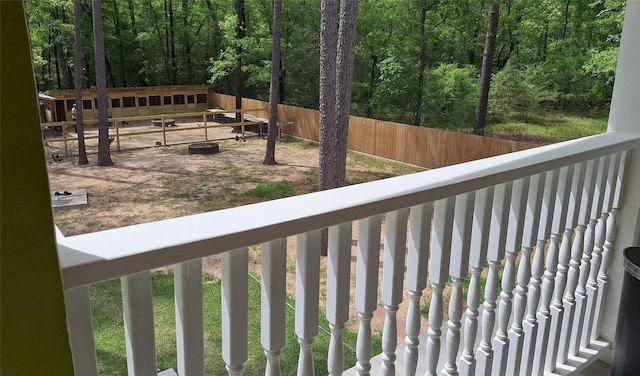 balcony with a forest view