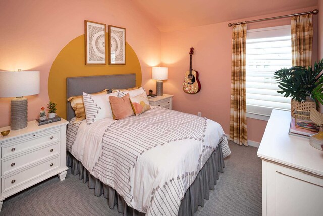211 Cypress Pond Pl, Montgomery, TX 77316 - bedroom featuring dark colored carpet and lofted ceiling
