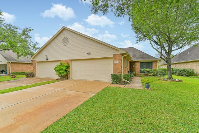 831 Woodfern Glen Ln, Pearland, TX 77584 - view of front of home featuring brick siding, driveway, a front yard, and a garage