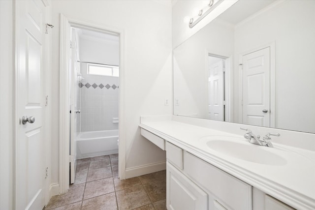 5309 Elm St, Houston, TX 77081 - full bath with vanity, ornamental molding, baseboards, bathtub / shower combination, and tile patterned floors