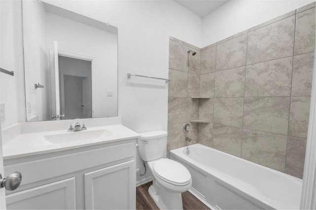5135 Dunstable Manor Ln, Rosharon, TX 77583 - bathroom with toilet, wood finished floors, shower / tub combination, and vanity