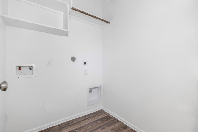 5135 Dunstable Manor Ln, Rosharon, TX 77583 - laundry room featuring electric dryer hookup, hookup for a washing machine, dark wood finished floors, and baseboards
