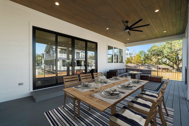1107 Grovewood Ln, Houston, TX 77008 - wooden terrace with an outdoor hangout area, outdoor dining space, and a ceiling fan