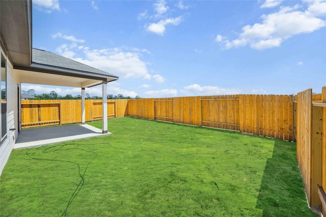 view of yard with a patio and a fenced backyard