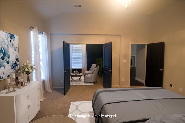 4321 Juniper Ln, Deer Park, TX 77536 - bedroom with carpet flooring, lofted ceiling, and multiple windows