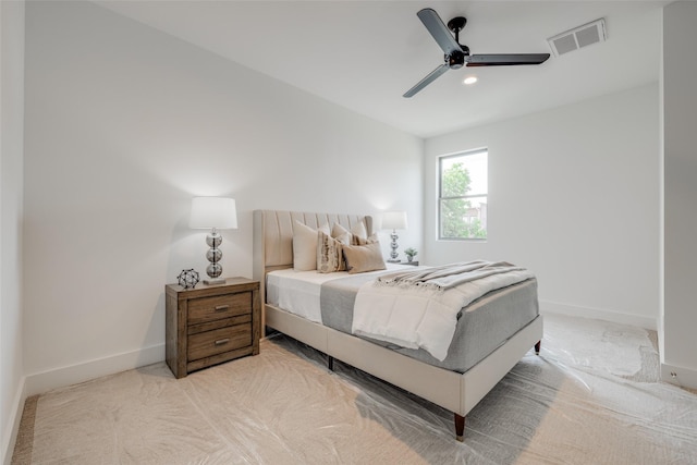 2113 Huldy St, Houston, TX 77019 - bedroom featuring baseboards, light colored carpet, a ceiling fan, and recessed lighting