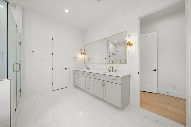 811 W 18th St, Houston, TX 77008 - full bath featuring a stall shower, double vanity, and recessed lighting