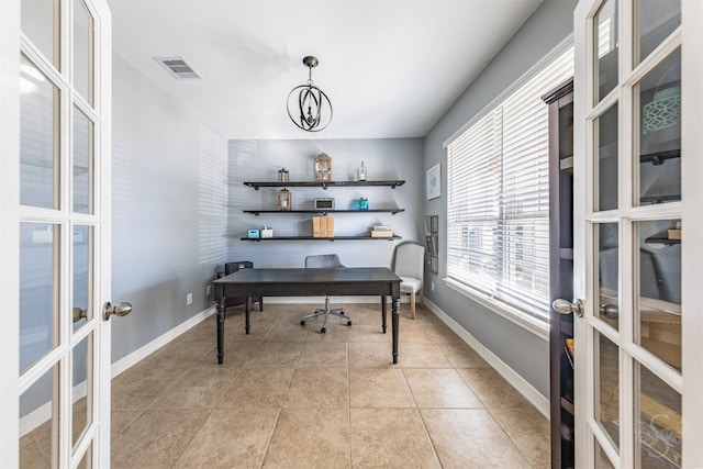 6522 Tamarind Sky Ln, Fulshear, TX 77441 - office featuring french doors and light tile patterned floors