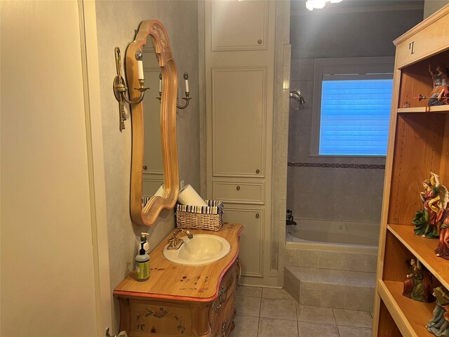 702 Morton St, Richmond, TX 77469 - bathroom featuring tile patterned flooring, vanity, and tiled shower / bath