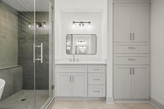 1009 Genova St, Houston, TX 77009 - full bath with a stall shower, tile patterned flooring, vanity, and baseboards