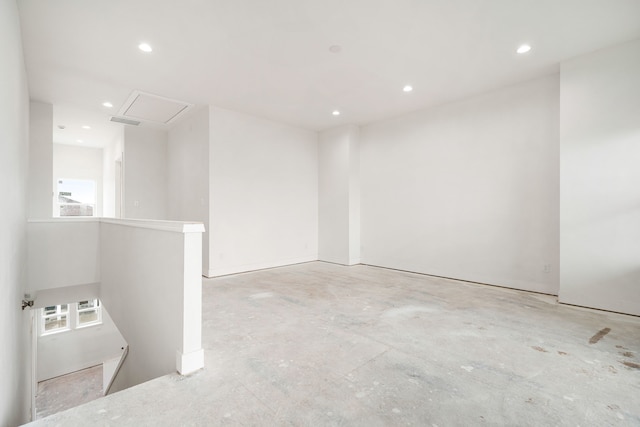 basement featuring visible vents and recessed lighting