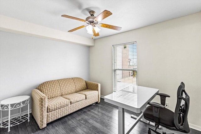 215 Postoffice St Unit 1004, Galveston, TX 77550 - office area featuring ceiling fan, dark wood finished floors, and baseboards