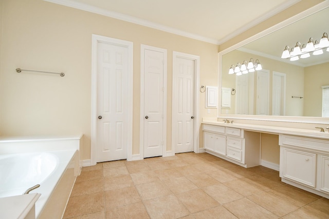 4306 Moss Lake Ct, Richmond, TX 77406 - full bathroom featuring double vanity, a bath, ornamental molding, tile patterned floors, and baseboards