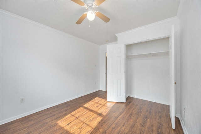 10522 Fairland Dr, Houston, TX 77051 - unfurnished bedroom with ornamental molding, baseboards, a closet, and wood finished floors