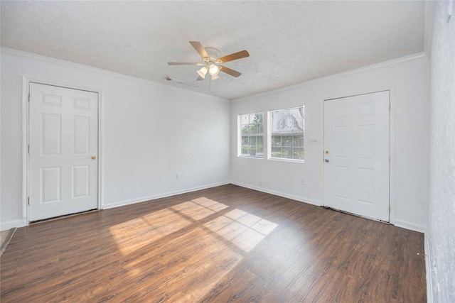 10522 Fairland Dr, Houston, TX 77051 - unfurnished room featuring wood finished floors, ornamental molding, a textured ceiling, and ceiling fan