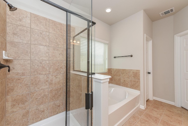 5911 Grantgrala Dr, Katy, TX 77493 - full bath featuring a stall shower, tile patterned floors, visible vents, and a garden tub