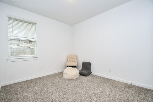 living area featuring baseboards and carpet