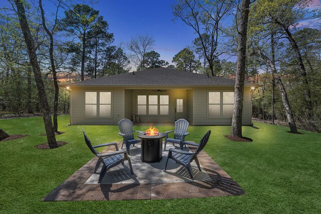 20302 Peach Dr, Huntsville, TX 77320 - view of patio / terrace featuring an outdoor fire pit and ceiling fan