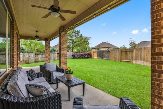 24606 Bennetts Ridge Ln, Porter, TX 77365 - view of patio / terrace with a ceiling fan and outdoor lounge area