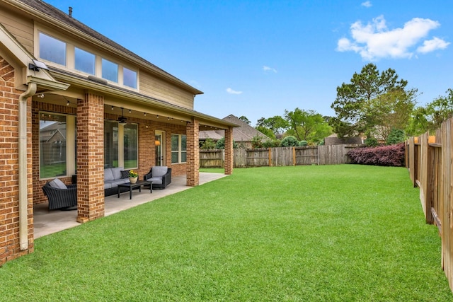 24606 Bennetts Ridge Ln, Porter, TX 77365 - view of yard featuring a patio, a ceiling fan, and outdoor lounge area